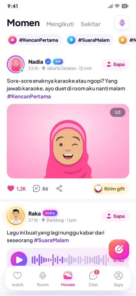 Feed Momen dengan postingan foto dan suara
